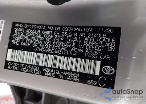 2021 Toyota Corolla Se from USA, damaged, VIN JTND4MBE4M3121104